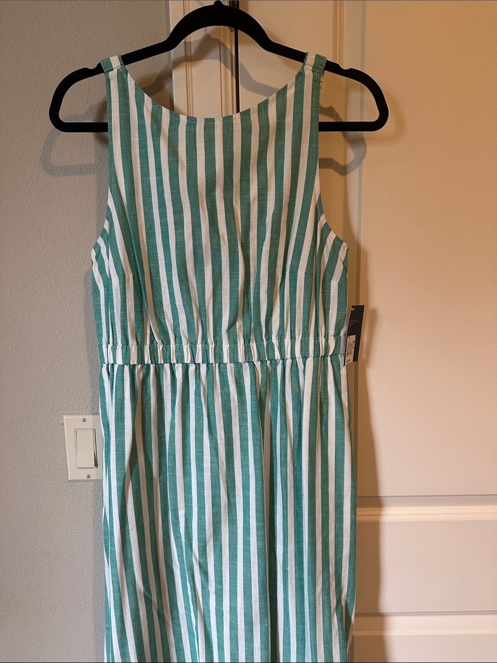 Green and White Striped Sleeveless Dress